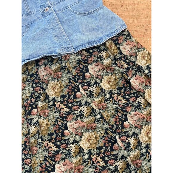 Vintage 90s Denim Floral Print Maxi Dress Boho Cottage Grunge Light Wash Size S - Picture 12 of 16